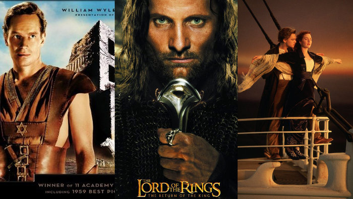 Οι τρεις ταινίες που κατέχουν το ρεκόρ των 11 Οσκαρ: Ben Hur,Titanic και The Lord of the Rings