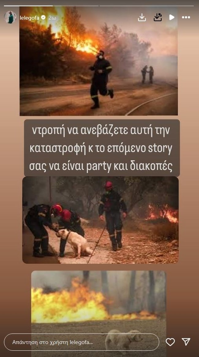 Ξέσπασε η σύζυγος του Στέλιου Ρόκου για τη φωτιά: "Ντροπή να ανεβάζετε story για την καταστροφή και μετά ξανά πάρτι και διακοπές"