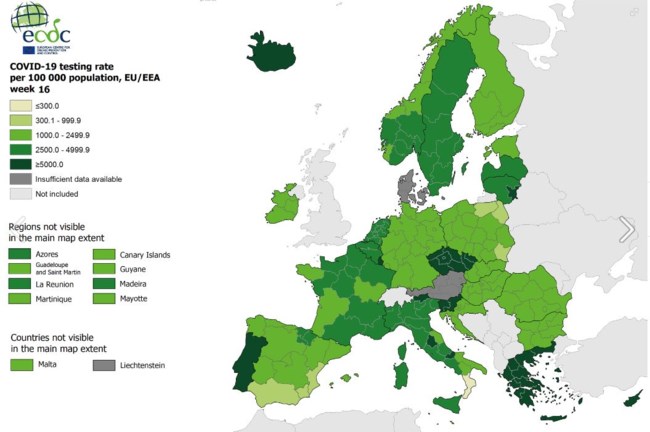 Χάρτης ECDC: Στο "πράσινο" πάλι η Ελλάδα με δείκτη θετικότητας κάτω από 4% - Πρωτιά και για τα τεστ