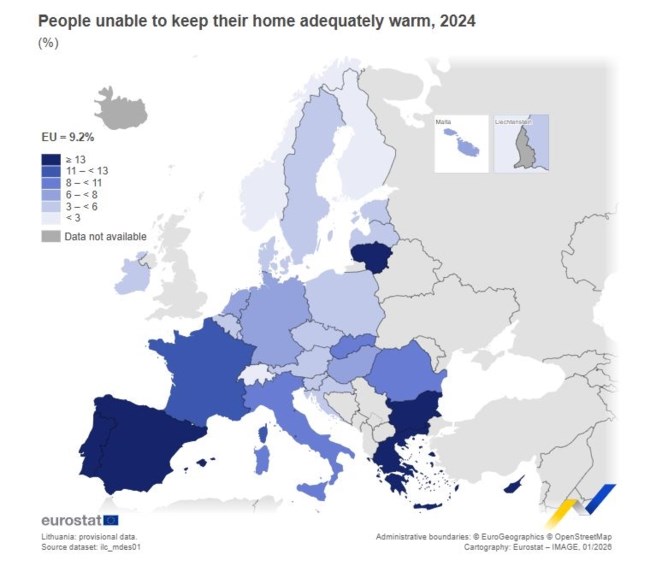 Eurostat: Ενα στα πέντε ελληνικά νοικοκυριά δυσκολεύεται να διατηρήσει το σπίτι του ζεστό - Η έκπληξη της τρίτης θέσης