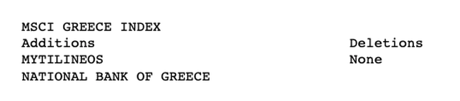 Στον δείκτη MSCI εισήλθαν Εθνική και Μυτιληναίος