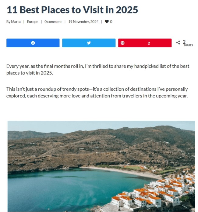 Το ελληνικό νησί που είναι πρώτο ανάμεσα στα 11 πιο υποσχόμενα μέρη του κόσμου για διακοπές το 2025