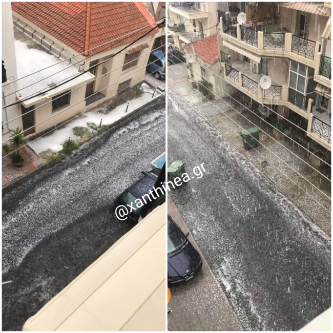 Ανοιξαν οι ουρανοί: Ντύθηκε στα λευκά η Ξάνθη από το χαλάζι  [εικόνες και βίντεο]