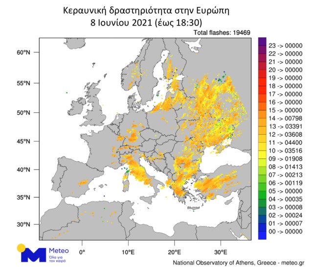 Σε εξέλιξη το κύμα κακοκαιρίας - Πάνω από 19.000 κεραυνοί την Τρίτη στην Ευρώπη [χάρτης]