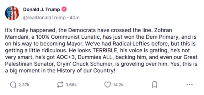 "Δείχνει απαίσιος - Τον στηρίζουν μόνο ηλίθιοι": Άγρια επίθεση Τραμπ στον υποψήφιο δήμαρχο Νέας Υόρκης