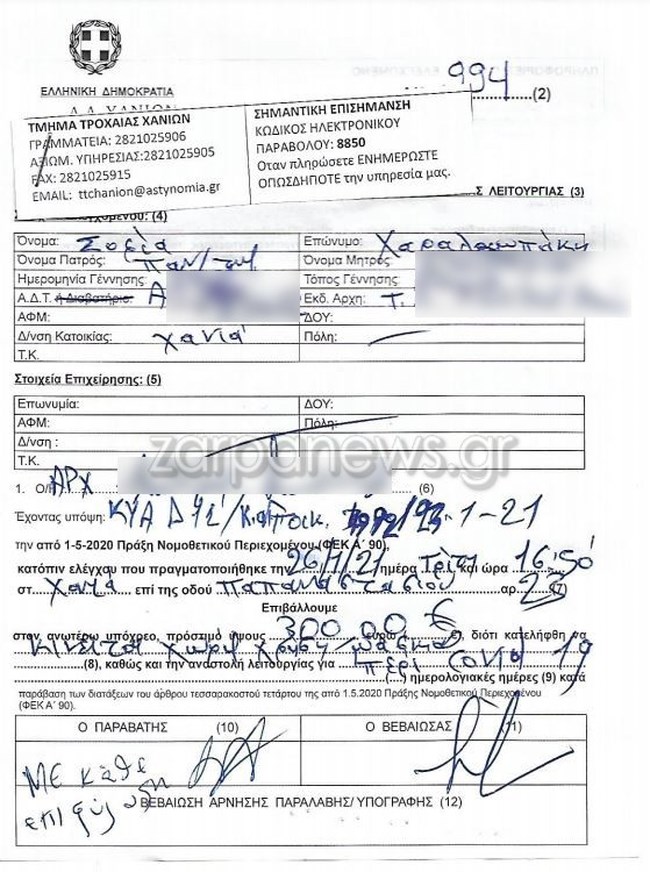 Καταγγελία Χανιώτισσας: Πρόστιμο 300 ευρώ γιατί ήμουν με τον σύντροφό μου στο αυτοκίνητο χωρίς μάσκα [εικόνες]
