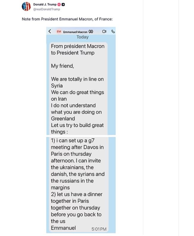 Ο Τραμπ αποκάλυψε το μήνυμα που του έστειλε ο Μακρόν: "Δεν καταλαβαίνω τι κάνεις με τη Γροιλανδία" [εικόνα]