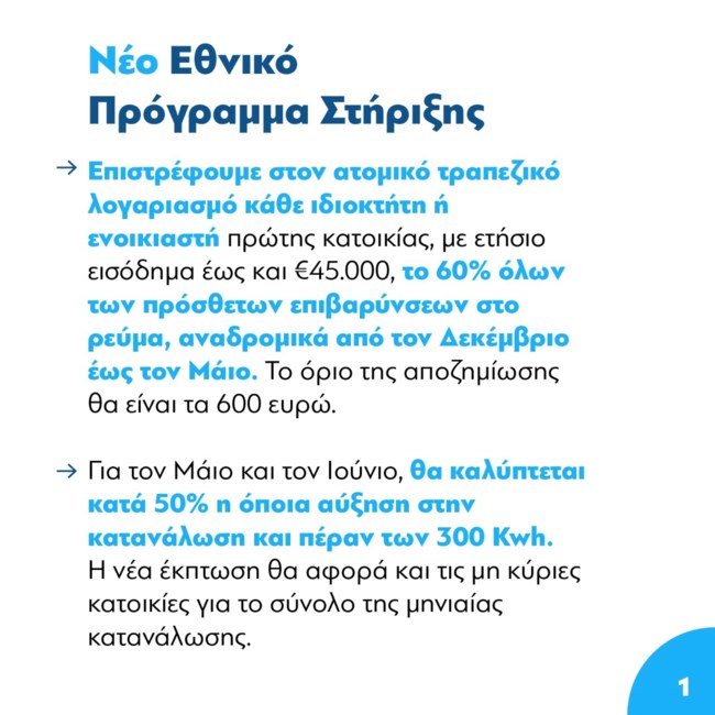 Μητσοτάκης για ρεύμα: Αναδρομική επιστροφή του 60% των επιβαρύνσεων -  Αναστέλλεται η ρήτρα αναπροσαρμογής