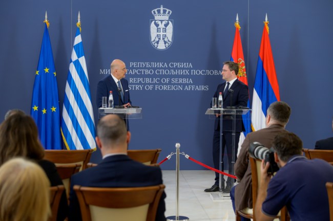 Επίσκεψη Δένδια στό Βελιγράδι: "Υποστηρίζουμε την εδαφική ακεραιότητα της Ελλάδας σε ξηρά και θάλασσα", δήλωσε ο Σέρβος ΥΠΕΞ