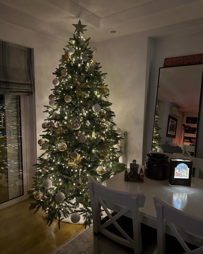 H Ντορέττα Παπαδημητρίου στόλισε το πανύψηλο χριστουγεννιάτικο δέντρο στο σαλόνι της [εικόνες]