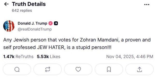 Νέα Υόρκη: Ο Τραμπ θέλει να φρενάρει τον "κομμουνιστή" Μαμντάνι - "Όποιος Εβραίος τον ψηφίσει, είναι χαζός"