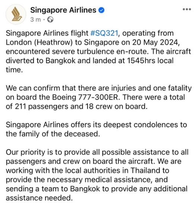 Εφιαλτικές αναταράξεις με έναν νεκρό και 30 τραυματίες σε πτήση από Λονδίνο για Σιγκαπούρη - Τι συνέβη στο αεροπλάνο