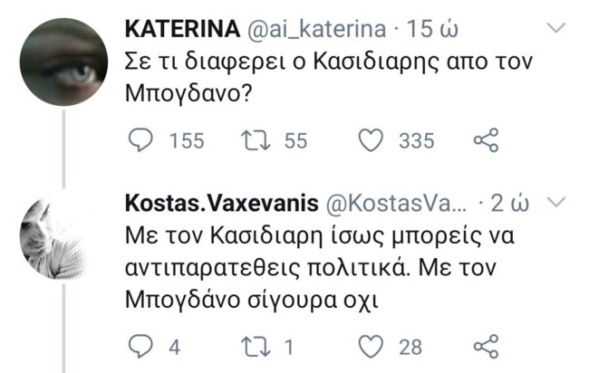 Χαμός στο twitter με ανάρτηση Βαξεβάνη: "Με τον Κασιδιάρη μπορείς να αντιπαρατεθείς πολιτικά, με τον Μπογδάνο όχι"
