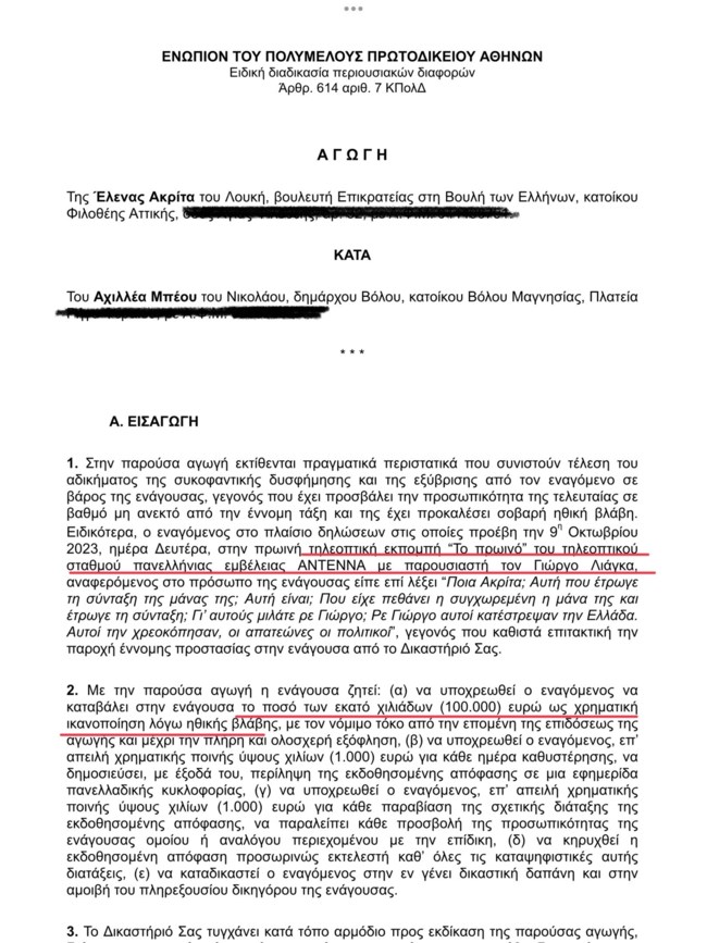 Στα άκρα η κόντρα Ακρίτα - Μπέου: Αγωγή από τη βουλευτή, ζητά 100.000 ευρώ από τον δήμαρχο Βόλου