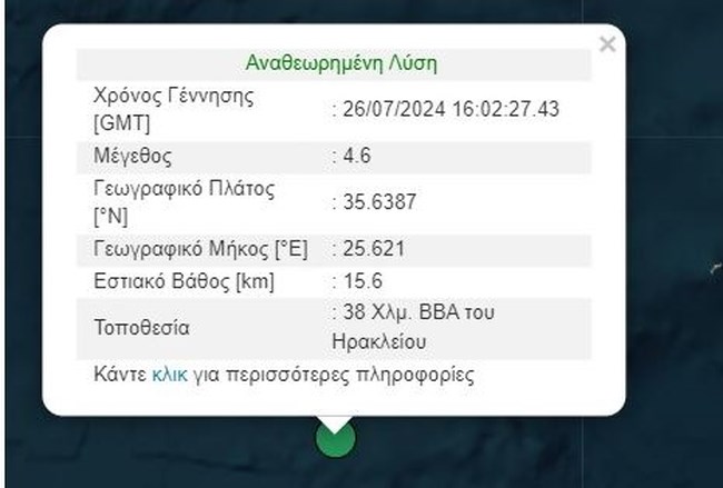 Ισχυρός σεισμός στην Κρήτη: Εγινε αισθητός σε όλο το νησί