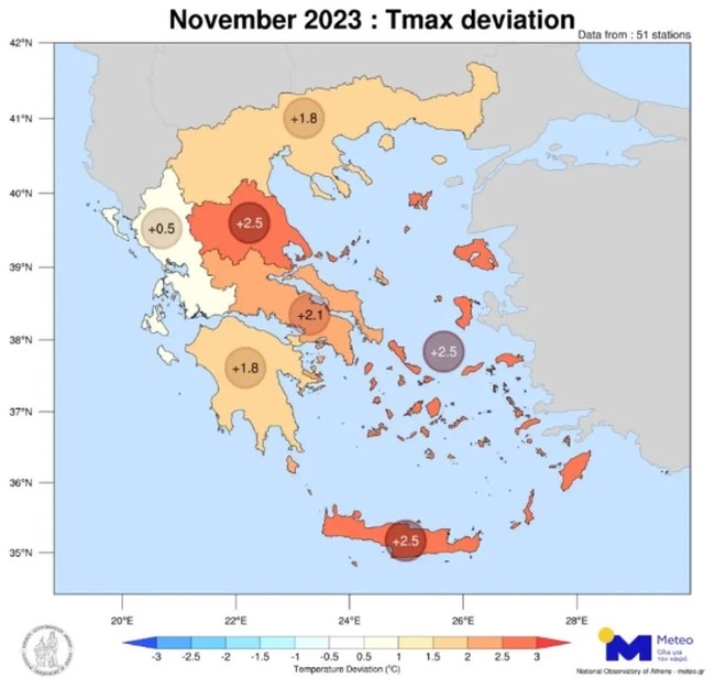 Meteo: Hταν ο πιο θερμός Νοέμβριος από το 2010 για Θεσσαλία, Πελοπόννησο, Κρήτη και νησιά του Αιγαίου