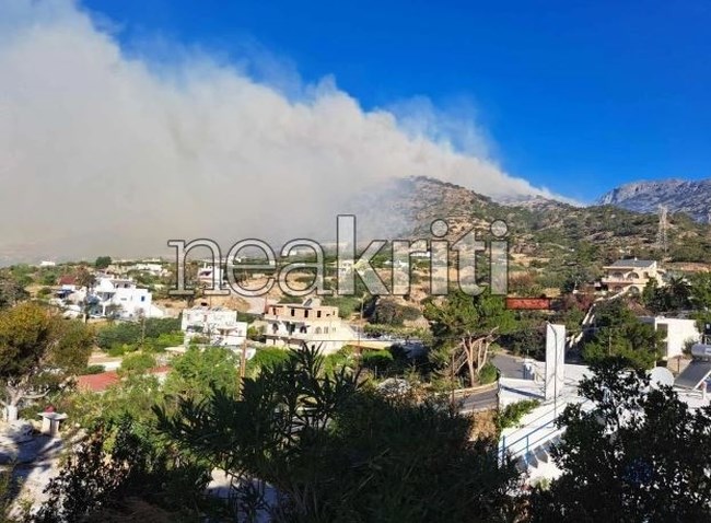 Κρήτη: Μεγάλη φωτιά στο Λασίθι - Μήνυμα 112 για εκκένωση οικισμών - Άνεμοι 8 μποφόρ στην περιοχή [Εικόνες - Βίντεο]