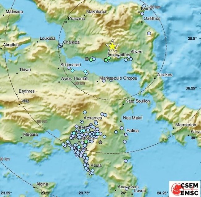 Εύβοια: Σεισμός 4 Ρίχτερ κοντά στην Ερέτρια - Αισθητός στην Αττική