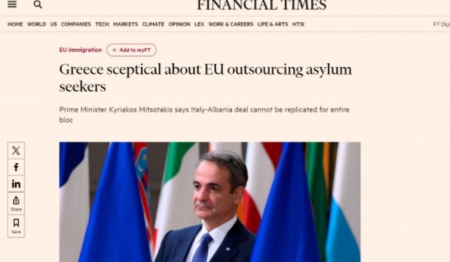 Κυριάκος Μητσοτάκης σε FT για κέντρα μεταναστών στην Αλβανία: Δεν ξέρω αν θα μπορούσε να αναπαραχθεί σε επίπεδο Ε.Ε.