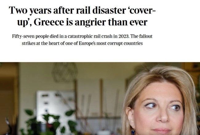 Οι Times για το ελληνικό κράτος και την τραγωδία στα Τέμπη: Ένα από τα πιο διεφθαρμένα κράτη της Ευρώπης