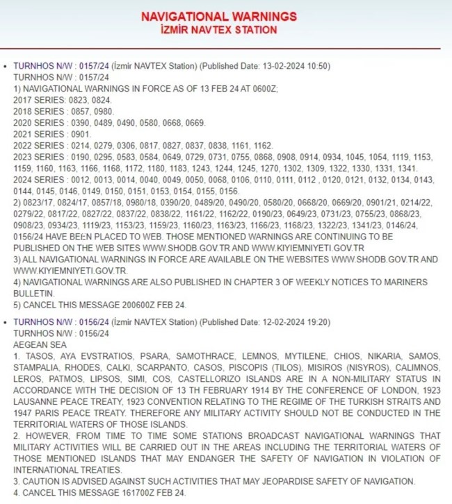Η Τουρκία εξέδωσε Navtex στο Αιγαίο - Η προκλητική αναφορά για "αποστρατιωτικοποιημένα νησιά"