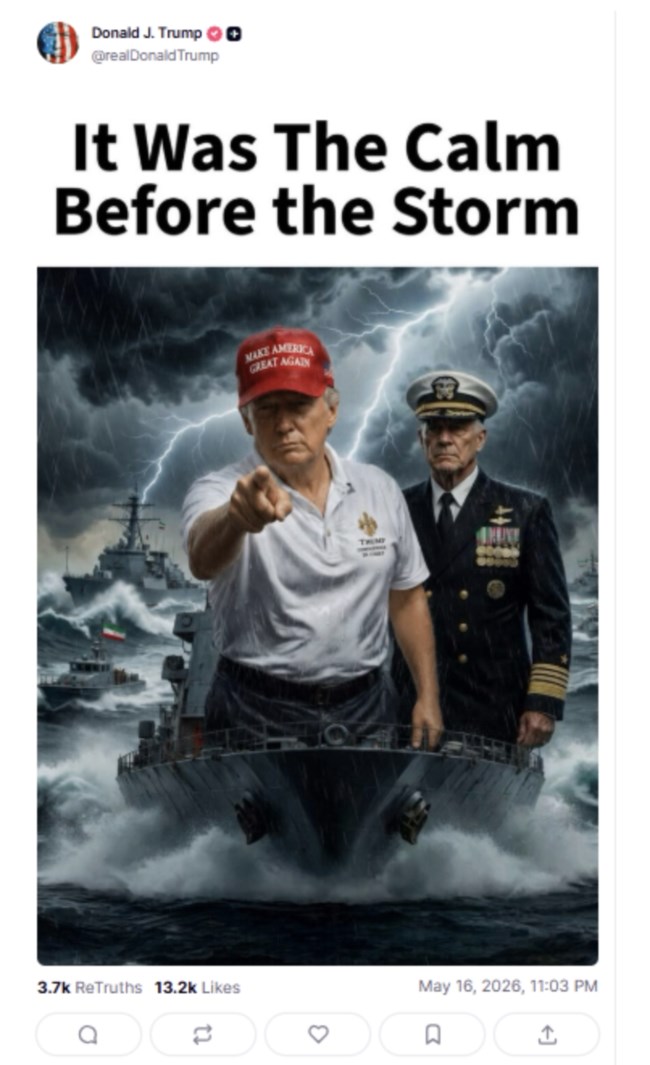 Ντόναλντ Τραμπ: "Η ηρεμία πριν την καταιγίδα" – Η νέα AI ανάρτηση