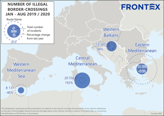 Frontex: Μπήκε "φρένο" - Πτώση 64% στις παράνομες εισόδους μεταναστών από Αιγαίο και Έβρο το πρώτο 8μηνο [Χάρτης]