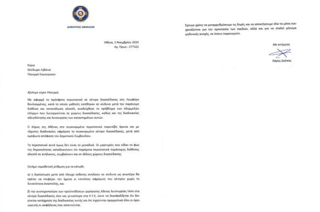 Επιστολή Δούκα σε Λιβάνιο: Ζητάει αυστηρότερες ρυθμίσεις μετά τους λιπόθυμους μαθητές σε κλαμπ της λ. Βουλιαγμένης