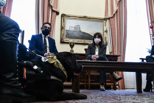 Παγκόσμια Ημέρα ΑΜεΑ: Στο Προεδρικό σκύλοι οδηγοί τυφλών - Συνάντηση Σακελλαροπούλου με άτομα με οπτική αναπηρία [βίντεο]