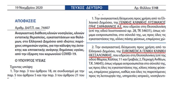 Θεσσαλονίκη: Η κυβέρνηση επιτάσσει τις δύο πρώτες ιδιωτικές κλινικές - Πόλεμος για ένα κρεβάτι ΜΕΘ