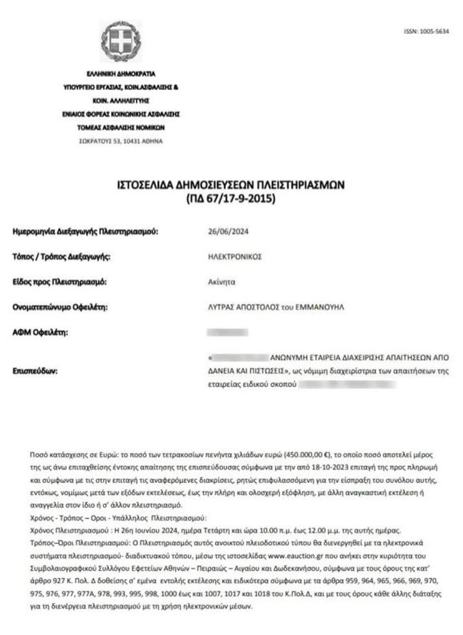 Απόστολος Λύτρας: Σε πλειστηριασμό η μεζονέτα του στο Χαλάνδρι που μένουν η πρώην σύζυγος και οι κόρες του