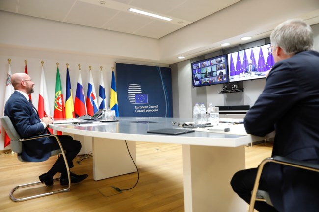 Σε εξέλιξη η κρίσιμη τηλεδιάσκεψη των ηγετών της ΕΕ - Οι πρώτες εικόνες