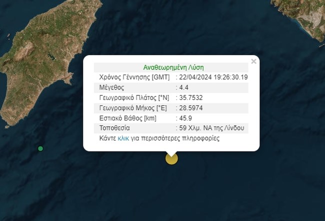 Σεισμός 4,4 Ρίχτερ στη Ρόδο