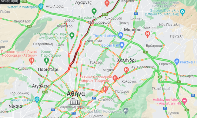 Στο κόκκινο η κίνηση στους δρόμους - Μποτιλιάρισμα χιλιομέτρων στον Κηφισό