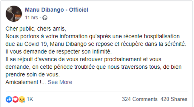 Θύμα του κορονοϊού και ο θρυλικός σαξοφωνίστας της αφρο-τζαζ Μανού Ντιμπανγκό