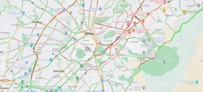 Στο" κόκκινο" η κίνηση στο κέντρο της Αθήνας - Ποιοι δρόμοι είναι μποτιλιαρισμένοι [χάρτης]