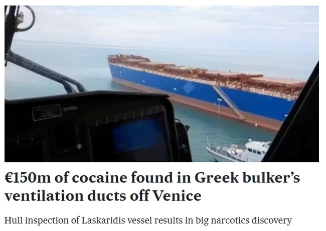 Μπλόκο των ιταλικών αρχών σε πλοίο γνωστού Ελληνα εφοπλιστή: Βρέθηκαν 850 κιλά κοκαΐνης κρυμμένα σε αγωγούς [βίντεο]