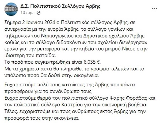 Θρήνος στην Κρήτη για τον μικρό Νικόλα που πνίγηκε - Συγκεντρώθηκαν 6.035 ευρώ για την κηδεία του