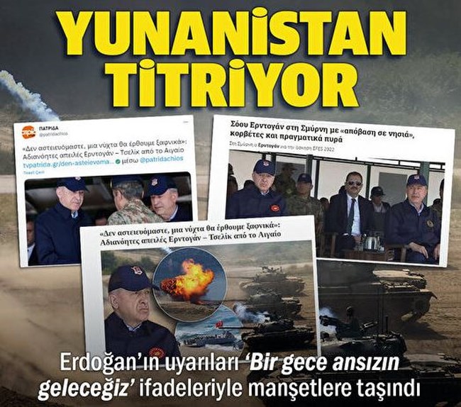 Ντελίριο προπαγάνδας από τα τουρκικά ΜΜΕ μετά τις απειλές: "Η Ελλάδα τρέμει - Ο Ερντογάν προκάλεσε σεισμό"