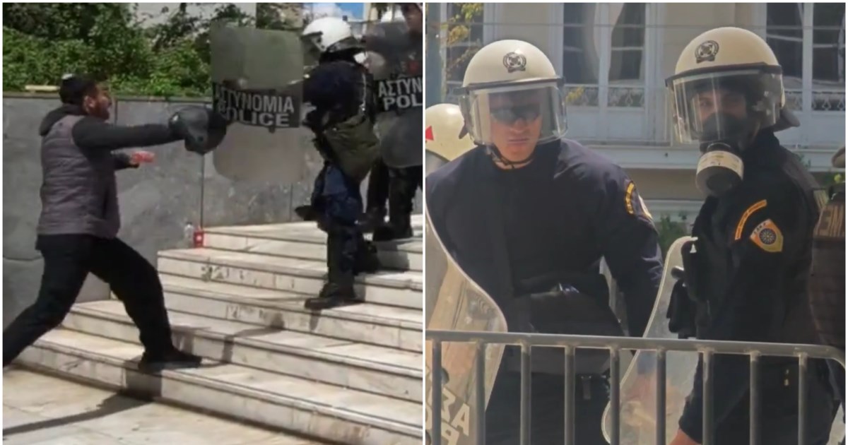 Επεισόδια στο Εφετείο: Αντιδράσεις για βίντεο που δείχνει άνδρα των ΜΑΤ να σπρώχνει κοπέλα πάνω σε ζαρντινιέρα