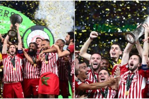 Ολυμπιακός: Η στιγμή της απονομής στην Opap Arena - O Φορτούνης έδωσε στον μικρό Γιαννάκη το τρόπαιο του Conference League - εικόνα 6