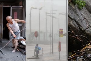 Σούπερ τυφώνας Ραγκάσα: Η στιγμή που ορμητικά νερά γκρεμίζουν τζαμαρία στην κεντρική είσοδο πολυτελούς ξενοδοχείου [Βίντεο]