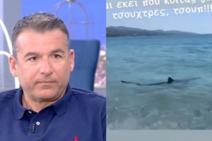 Κύθηρα: Ψαράδες βρήκαν γαλάζιο καρχαρία τριών μέτρων - Τον χάιδεψαν και τον τάισαν ψαράκια [Βίντεο]