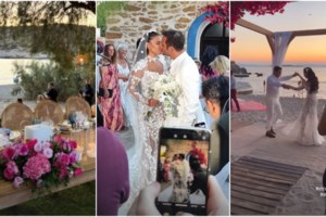 Γάμος Ευαγγελίας Συριοπούλου: Η νύφη με δαντελένιο κορσέ, το δεύτερο μίνι νυφικό και η κομψή κουμπάρα Σμαράγδα Καρύδη - εικόνα 30