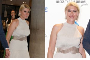 Σία Κοσιώνη: Με ton sur ton σατέν σύνολο στο Καλλιμάρμαρο - Το τοπ με το ενσωματωμένο φουλάρι - πασμίνα - εικόνα 5