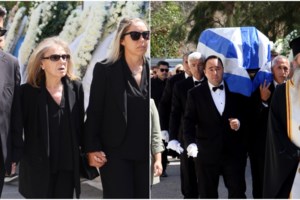 Κηδεία Δημήτρη Κωνσταντάρα: Υποβασταζόμενη η σύζυγός του, Βίκυ - Στο πλευρό της τα παιδιά της, Λάμπρος και Παυλίνα [εικόνες] - εικόνα 6