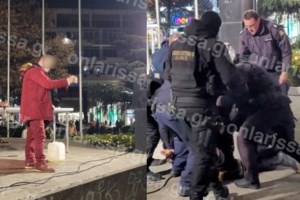 Λάρισα: 50χρονος προσπάθησε να κάψει τη σύζυγό του και απείλησε να πυρποληθεί στην πλατεία - Τον έσωσε ο γιος του