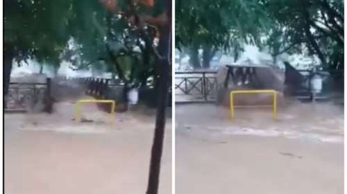 Κακοκαιρία Daniel: Πεζογέφυρα διαλύεται από τα ορμητικά νερά στον Βόλο [Εικόνες - Βίντεο]