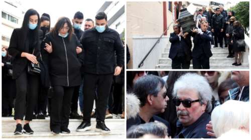 Κηδεία Παντελίδη: Συντετριμμένη και υποβασταζόμενη από τους γιους της η σύζυγός του, Αθηνά