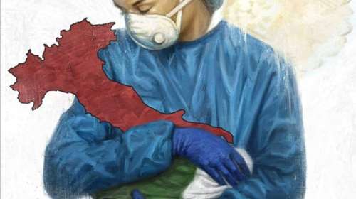 Το συγκινητικό σκίτσο που έγινε viral με την Ιταλία, μωρό στην αγκαλιά γιατρού